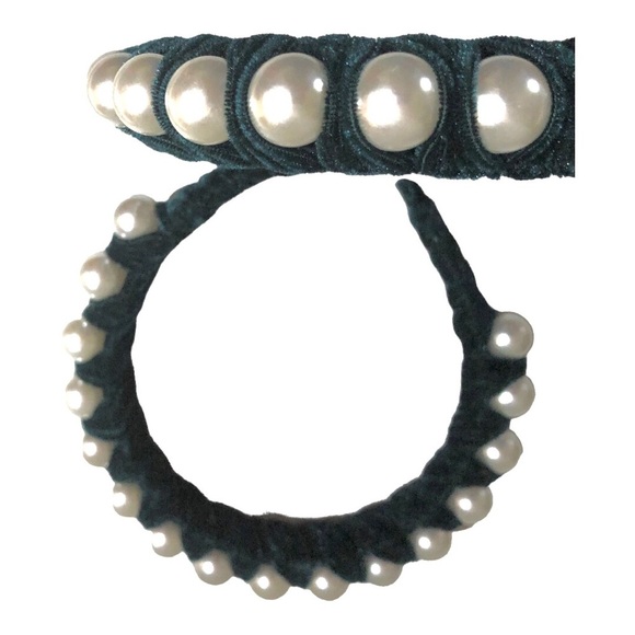 2 pack Green velvet‎ oversized pearl adorned embellished headband new - Picture 10 of 11